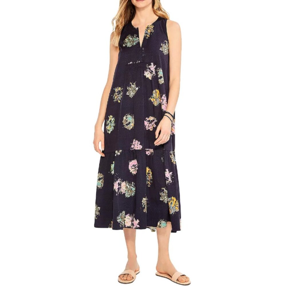 NIC + ZOE Cotton Midi Dress Womens Size S Sleeveless Indigo Multi NWT